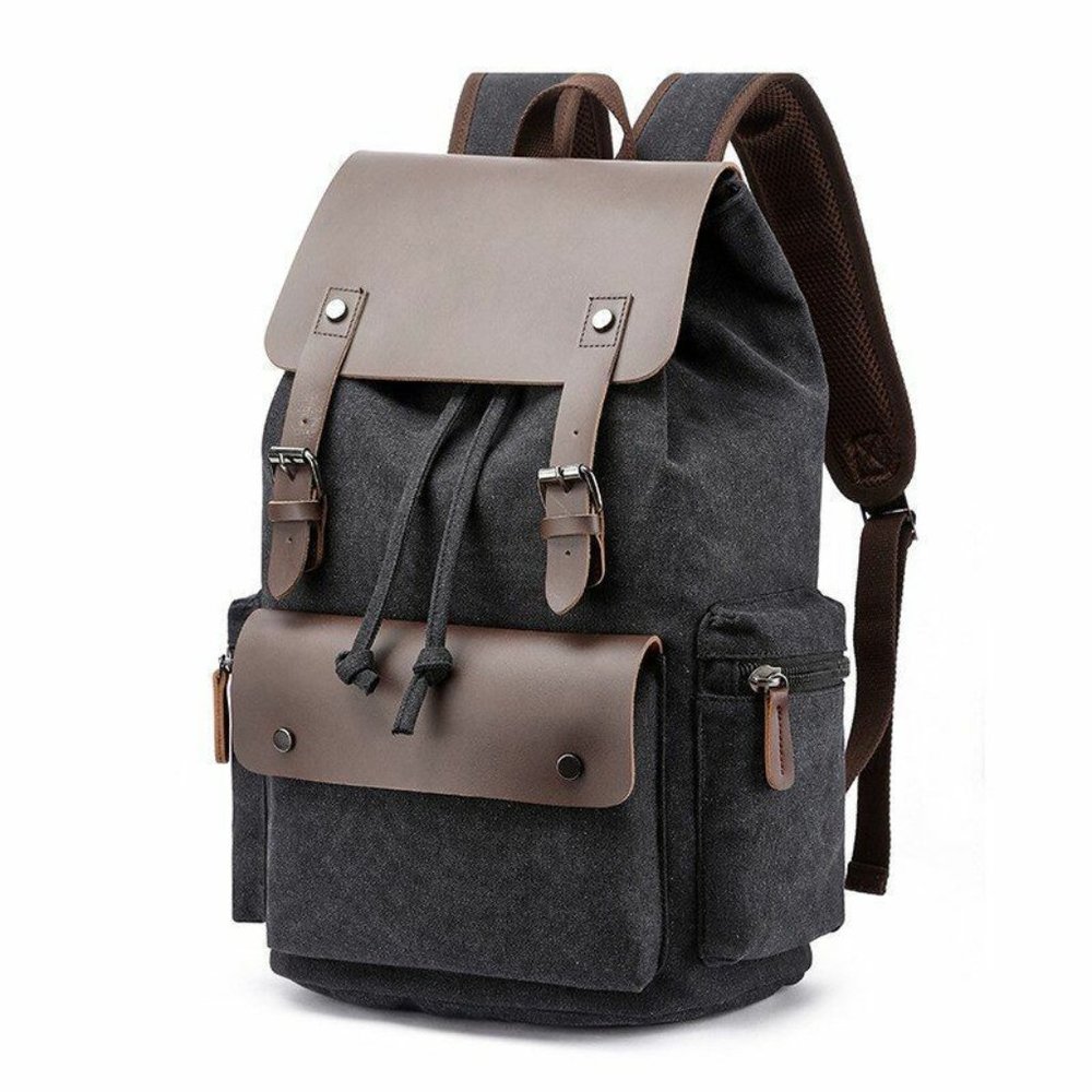 Vintage Leather Backpack in Denim Canvas